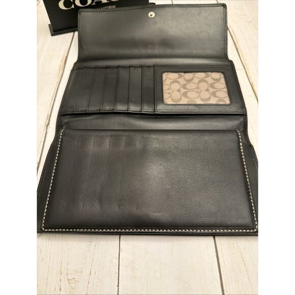 Vintage Y2K Coach Black Leather Large Silver Buckle Bifold Wallet 8x4” VGUC* - Picture 4 of 8